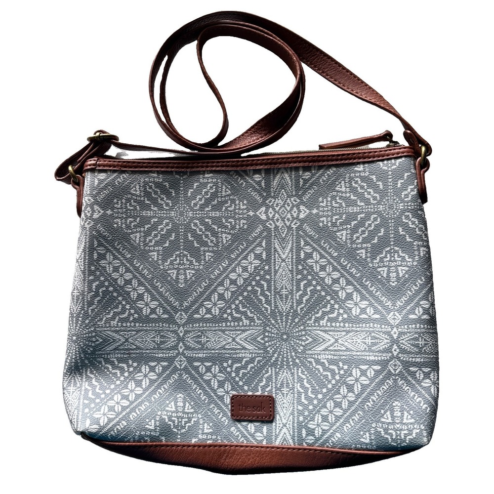 The Sak Hasley Gray Ivory Crossbody Bag Boho Geometric Aztec Neutral Festival